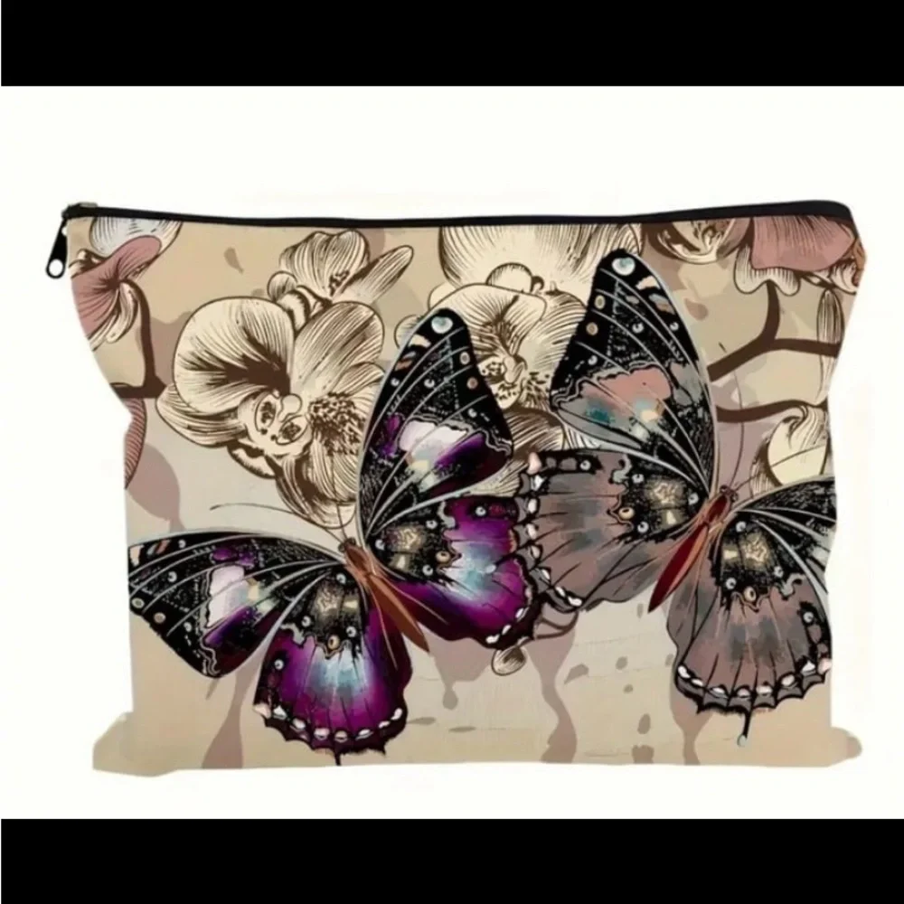 New! Butterflies Pattern Cosmetic Bag Makeup Bag, Zipper Pouch, Lightweight